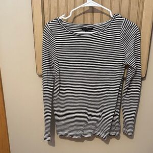 Banana Republic Black and White Striped Long Sleeve Top